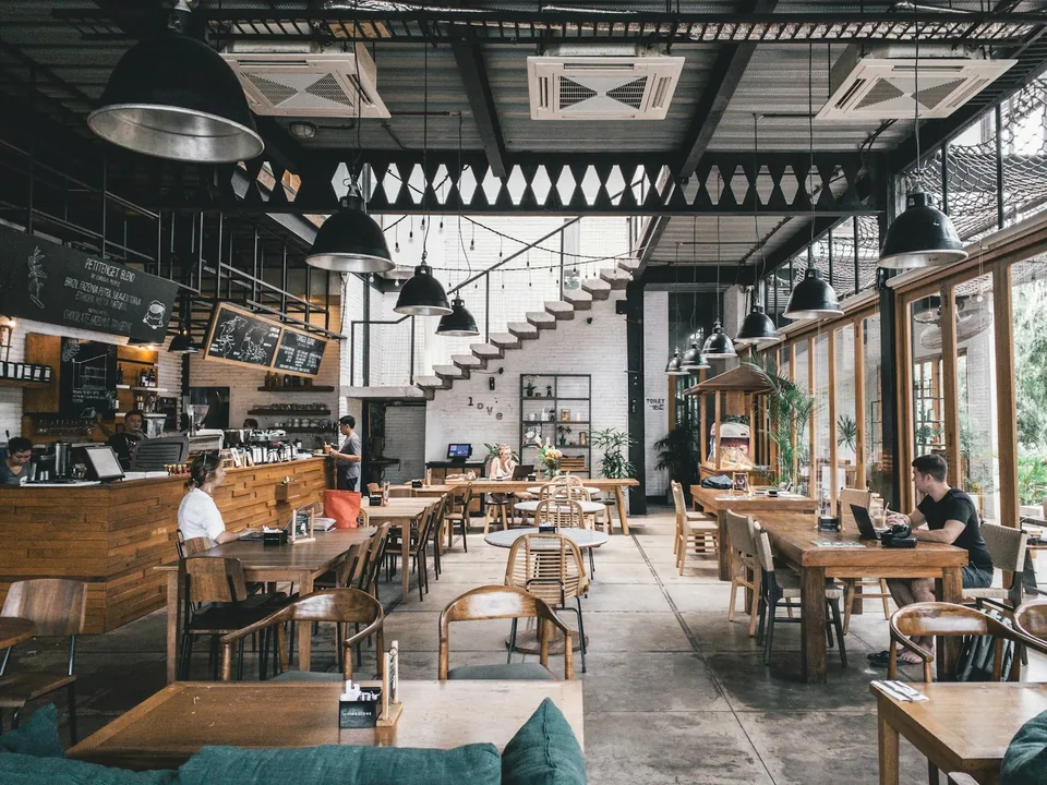 A bright café dining room