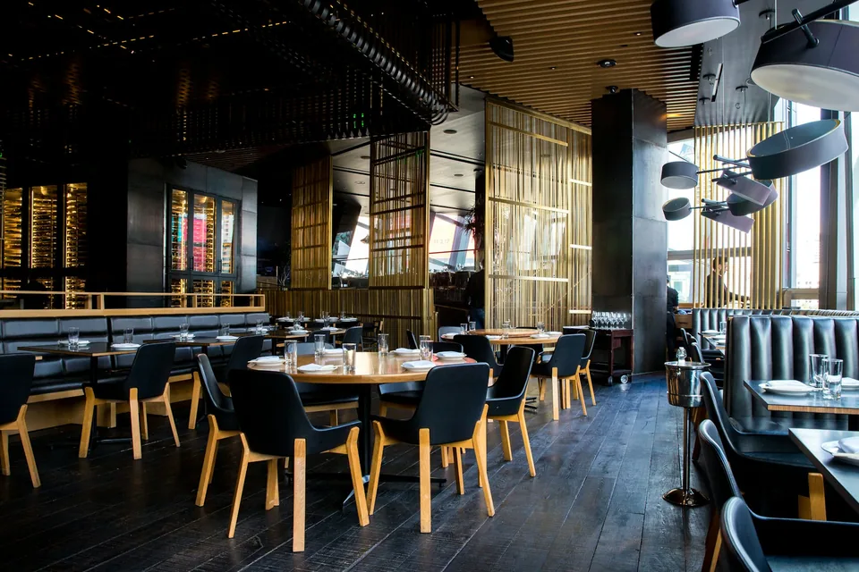 Set tables in a modern dining room